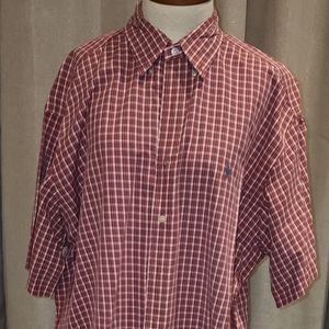 Ralph Lauren Blake Shirt  Red White plaid Button Up Shirt XL short Sleeve